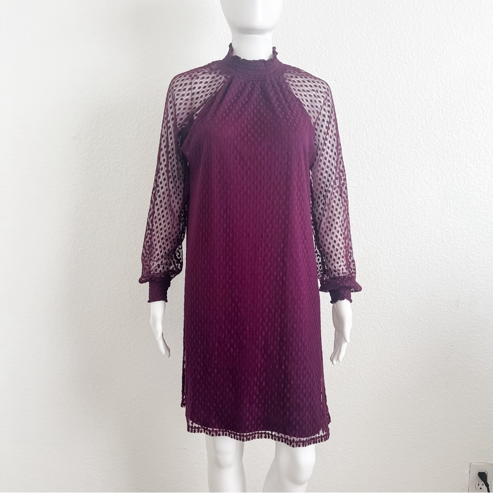 Nina Leonard Size Medium Chiffon Kjole Trapeze Shift Dress Purple Lace Coquette